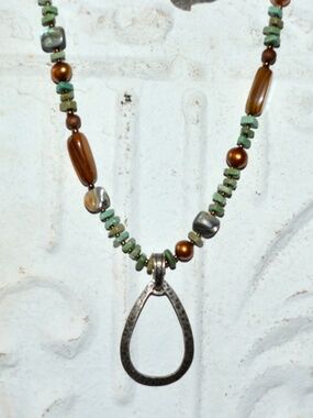 Silpada Sterling Silver Dyed Howlite Pearl Abalone Bead Necklace 18"-20